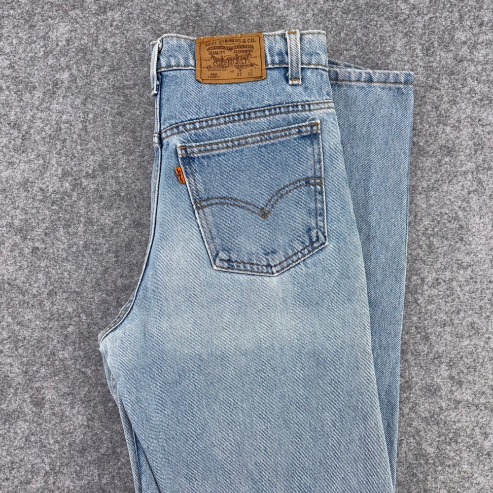 Vintage Levis 550 Student Orange Tab Jeans Light Wash Made in USA W29 L30 90s